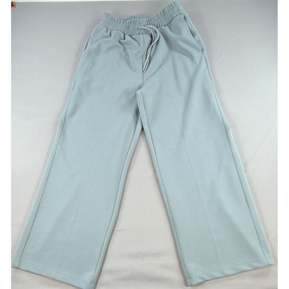 Women’s Medium Blue Ribbed Wide Leg Pull on Stretch Lounge Travel Pants